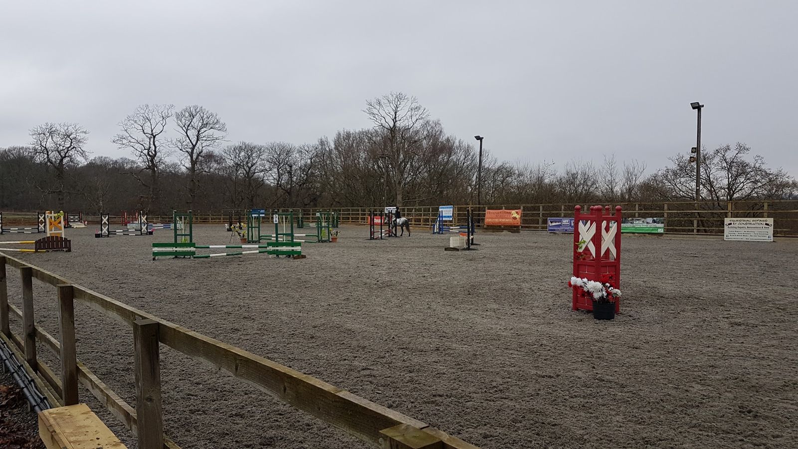 The outdoor arena set with colourful show jumps